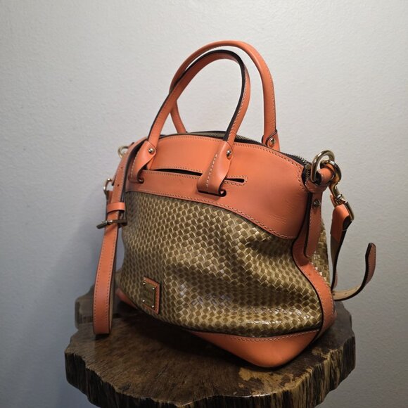 Dooney & Bourke Woven Embossed Satchel Crossbody Leather Coral Gold - Picture 15 of 16